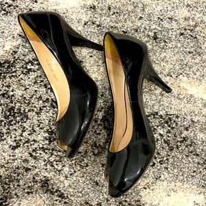 Staccato Black patent peep toe pumps heels size 5